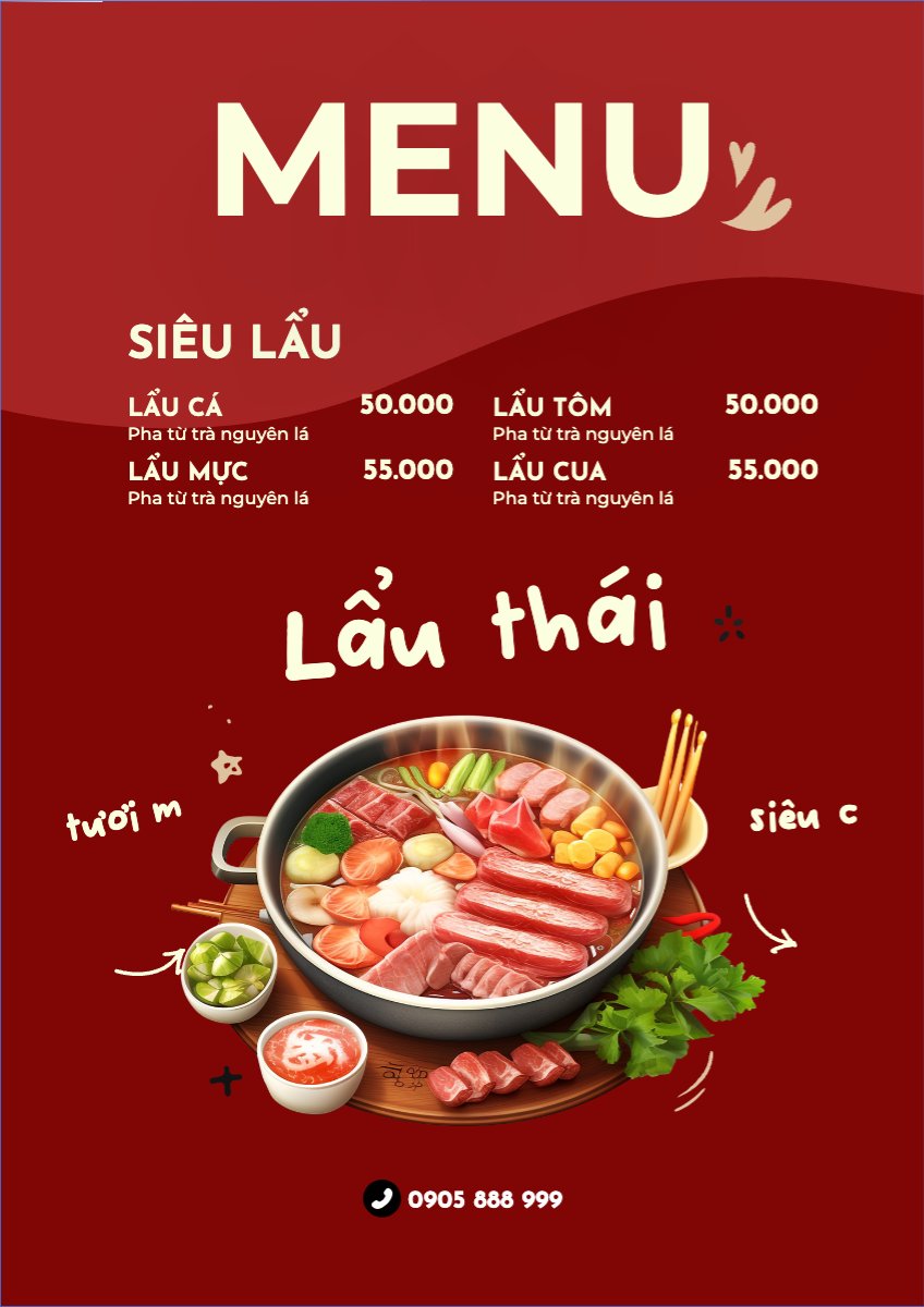 Mẫu Menu tờ rời (dọc) menu, bảng giá,nước, hải sản, seafood, đồ nướng, phở, lẩu, food — LayerPic