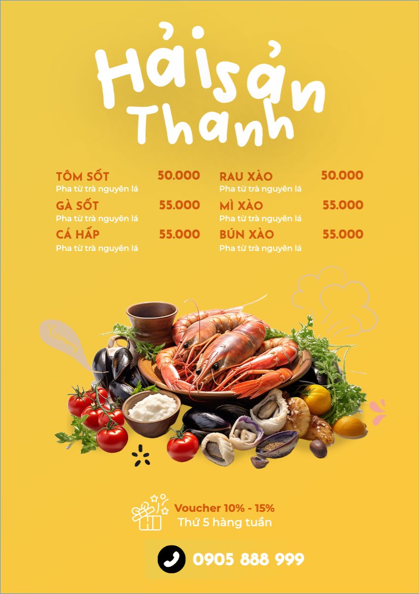 Mẫu Menu tờ rời (dọc) Đồ ăn, food, thực phẩm, ẩm thực, món ăn, F&B, nhà hàng, thức ăn, hải sản — LayerPic