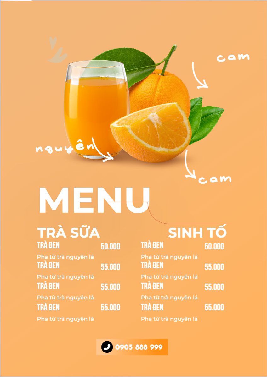 Mẫu Menu tờ rời (dọc) Nước uống, juice, giải khát, F&B, drink, nước ép — LayerPic