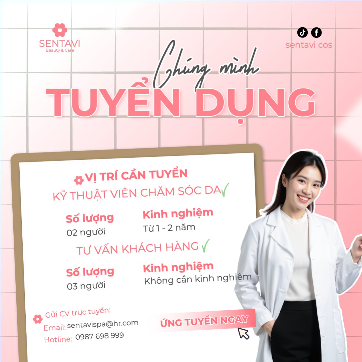 Mẫu Bài post MXH vuông Spa, tuyển dụng, beauty, làm đẹp, thẩm mỹ, thẩm mỹ viện , cosmetic, hiện đại, modern — LayerPic