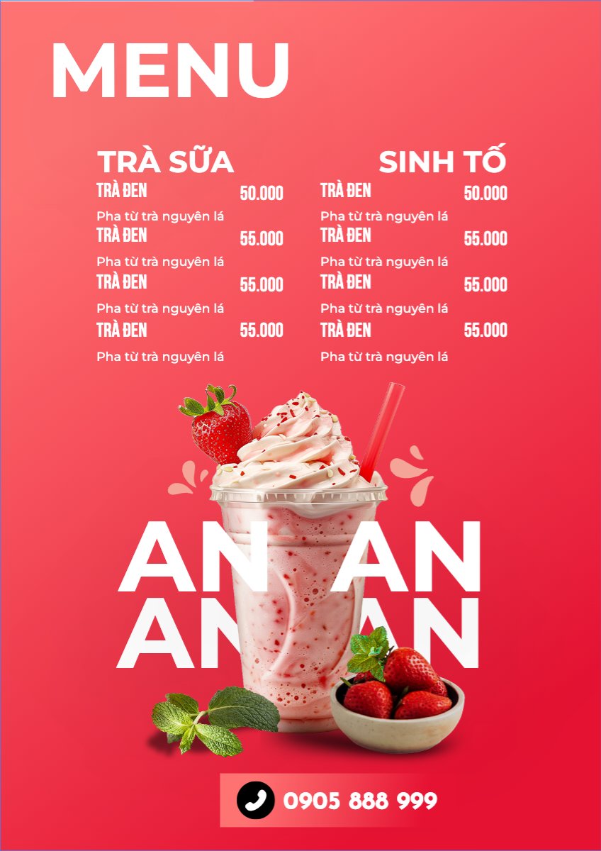 Mẫu Menu tờ rời (dọc) Nước uống, juice, giải khát, F&B, drink, nước ép — LayerPic