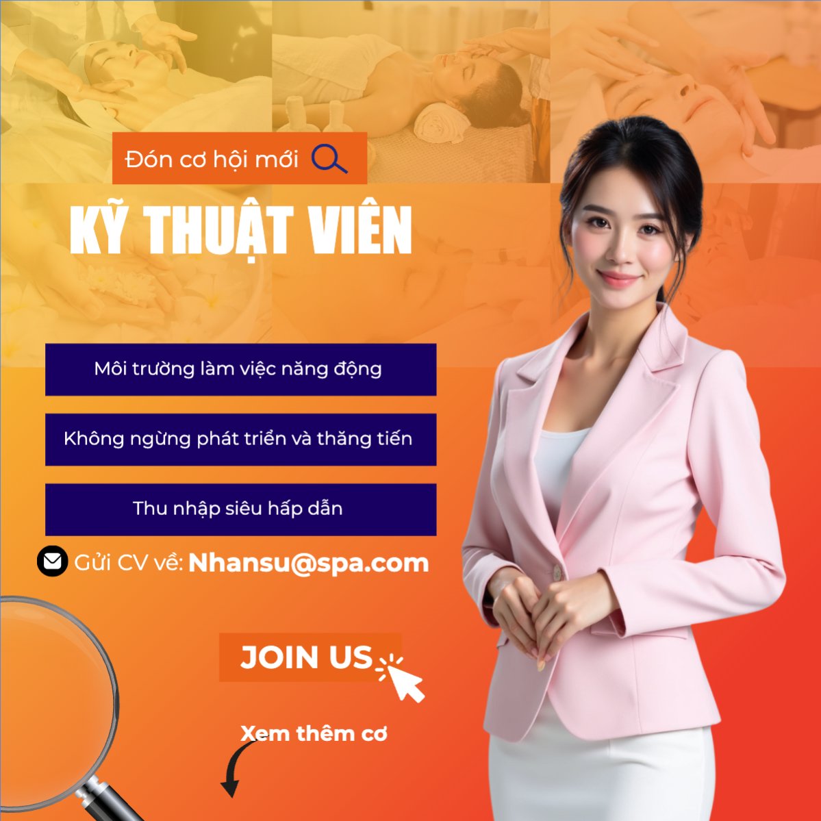 Mẫu Bài post MXH vuông Spa, tuyển dụng, beauty, làm đẹp, thẩm mỹ, cosmetic, hiện đại, modern — LayerPic
