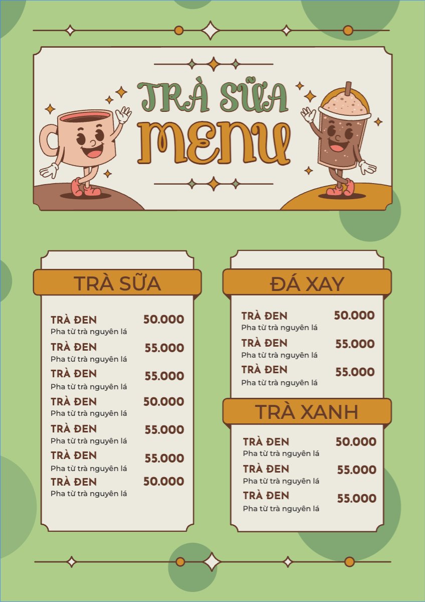 Mẫu Menu tờ rời (dọc) Nước uống, juice, giải khát, F&B, drink, nước ép, trà sữa, milktea — LayerPic