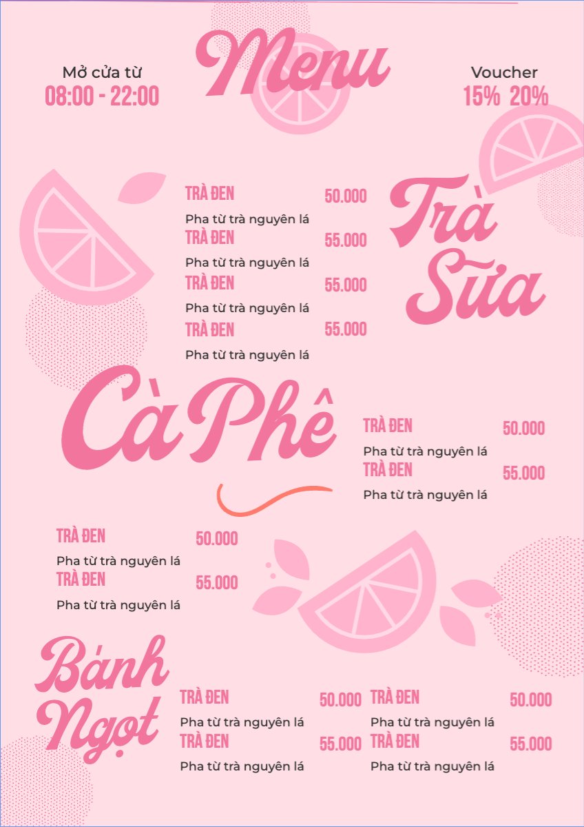 Mẫu Menu tờ rời (dọc) Nước uống, juice, giải khát, F&B, drink, nước ép, trà sữa, cà phê — LayerPic