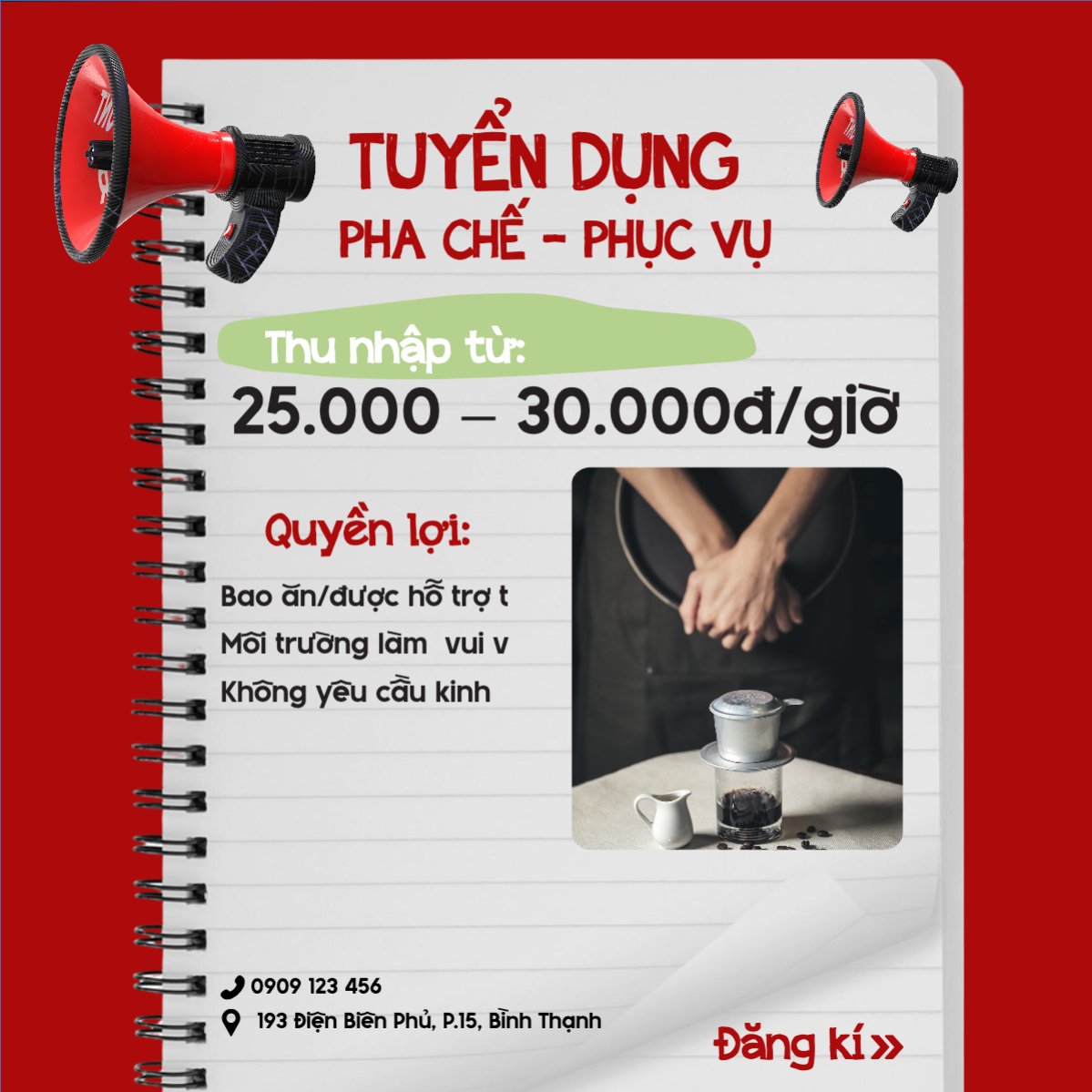 Mẫu Bài post MXH vuông Phục vụ, tuyển dụng, nước uống, juice, giải khát, F&B, drink, hiện đại, modern — LayerPic