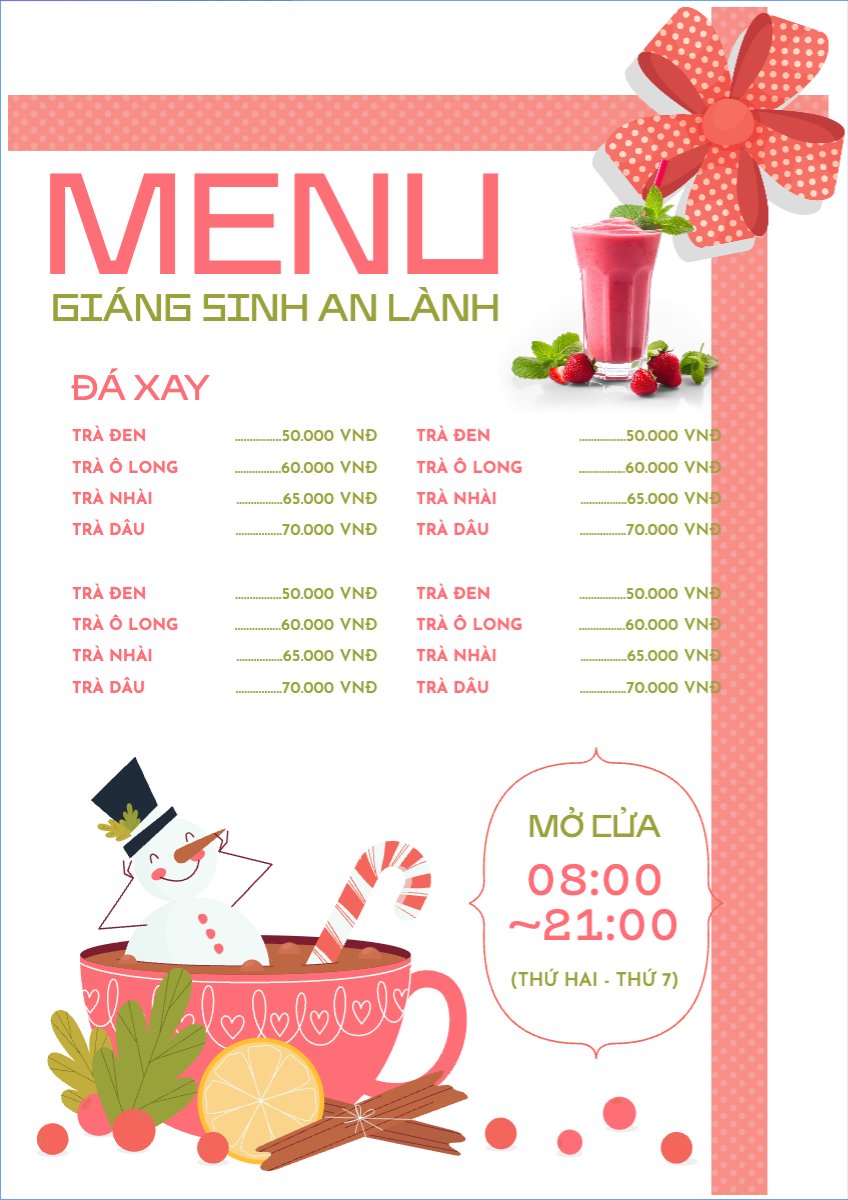 Mẫu Menu tờ rời (dọc) Nước uống, juice, giải khát, F&B, drink, nước ép — LayerPic