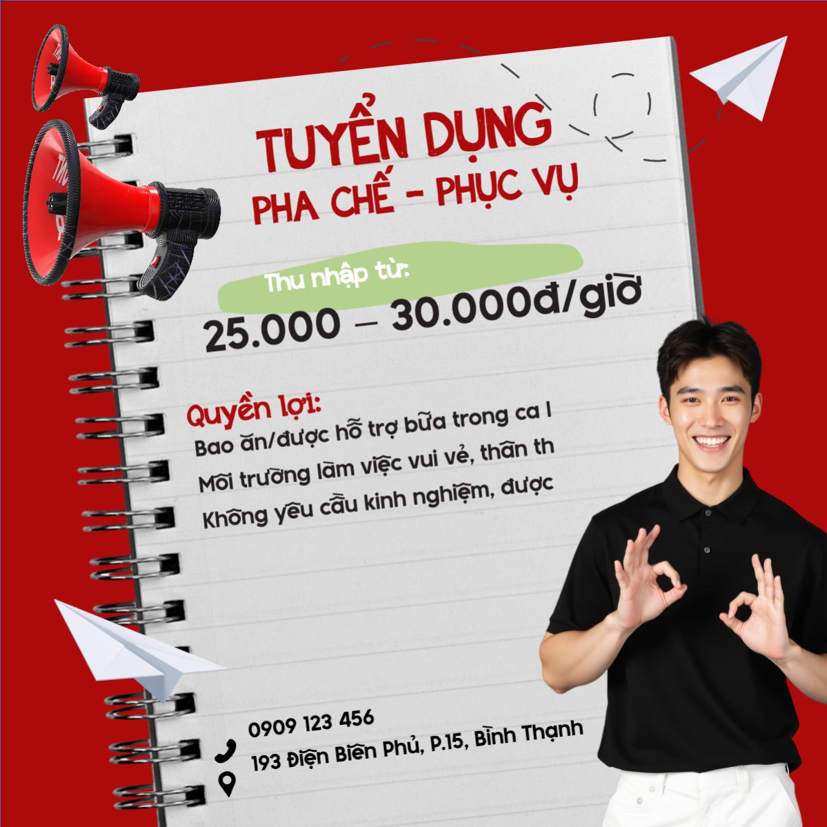 Mẫu Bài post MXH vuông Phục vụ, tuyển dụng, nước uống, juice, giải khát, F&B, drink, hiện đại, modern — LayerPic