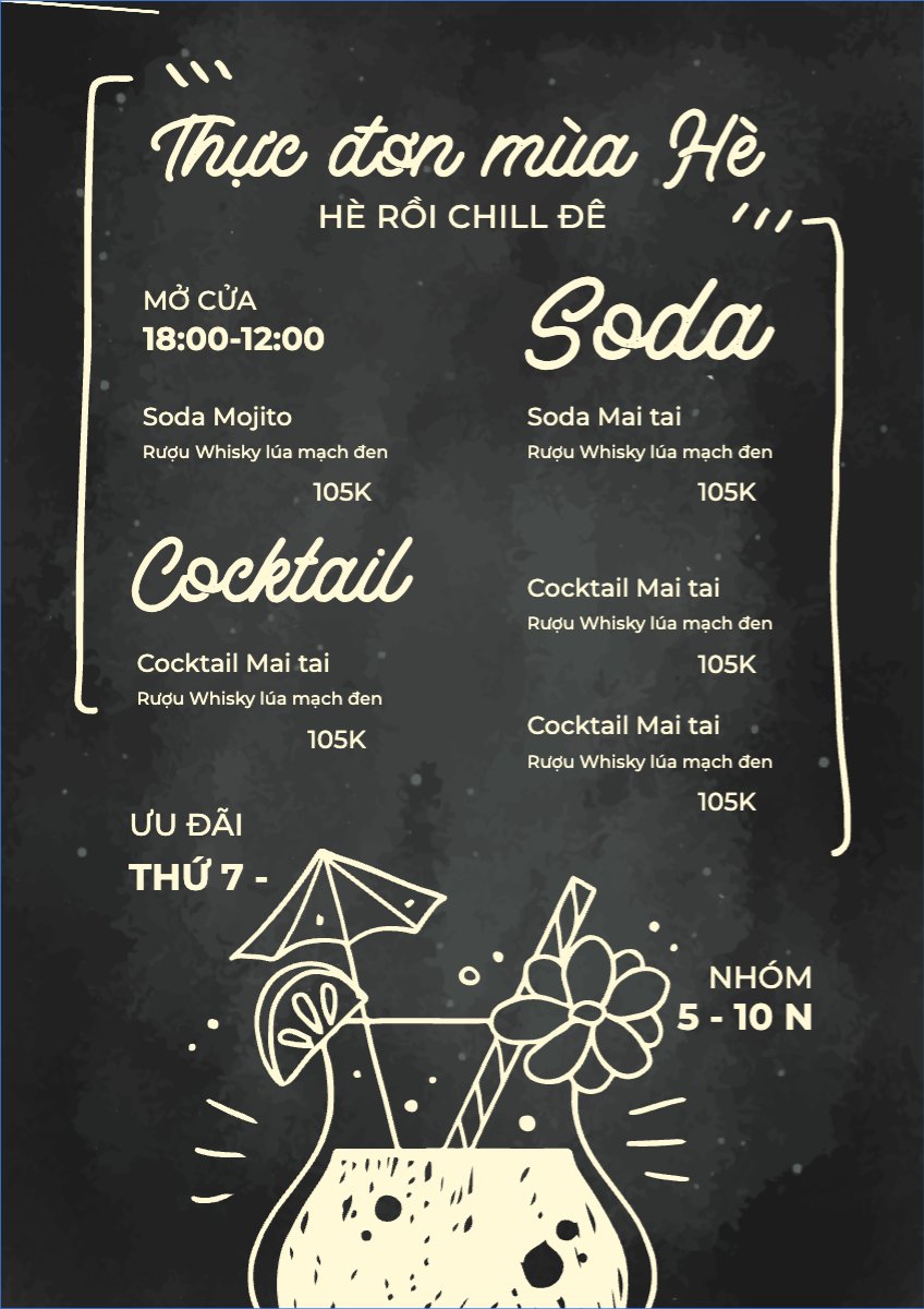 Mẫu Menu tờ rời (dọc) Nước uống, juice, giải khát, F&B, drink — LayerPic