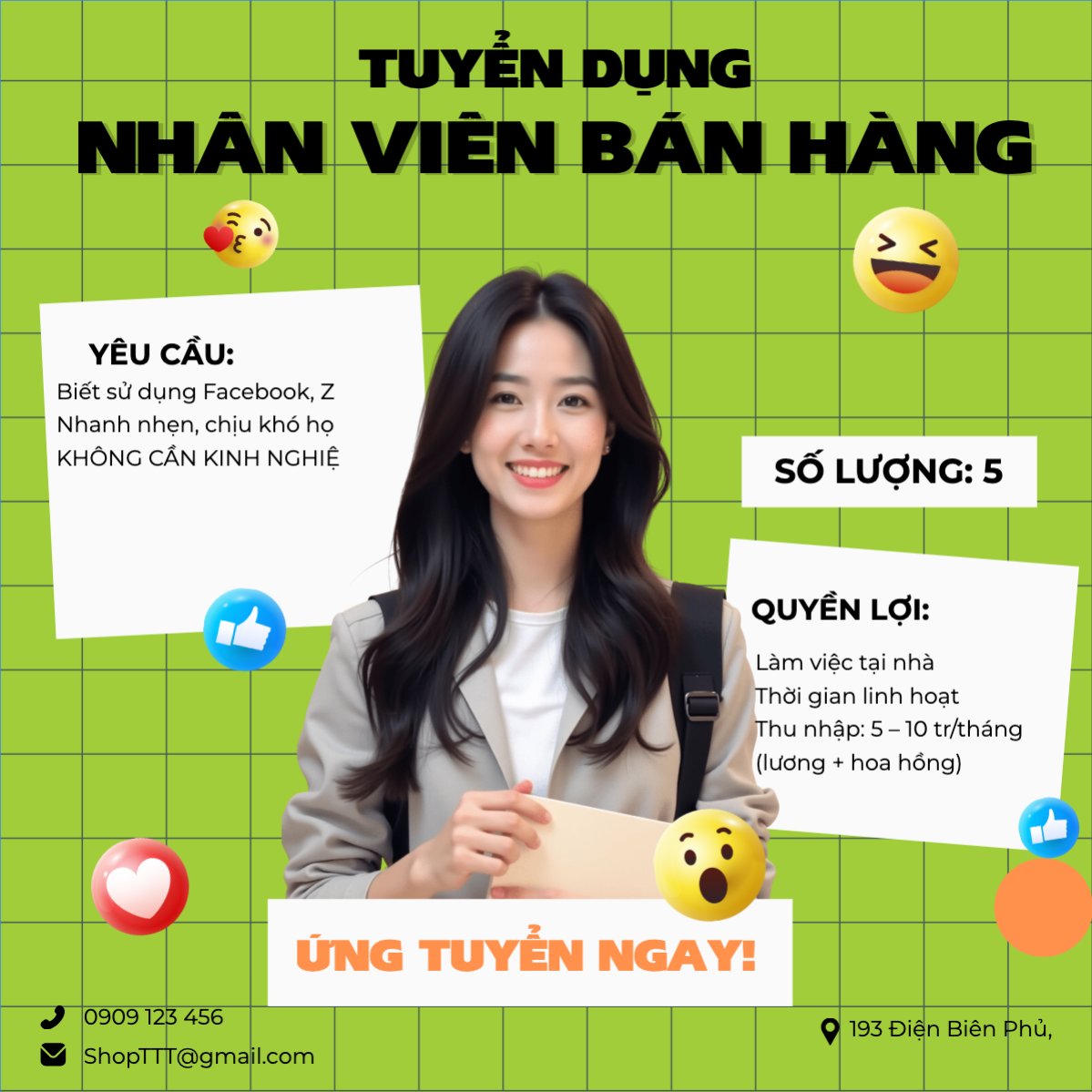 Mẫu Bài post MXH vuông Nhân viên, tuyển dụng, fashion, thời trang, quần áo, trang phục, clothes, outfit, hiện đại, modern — LayerPic