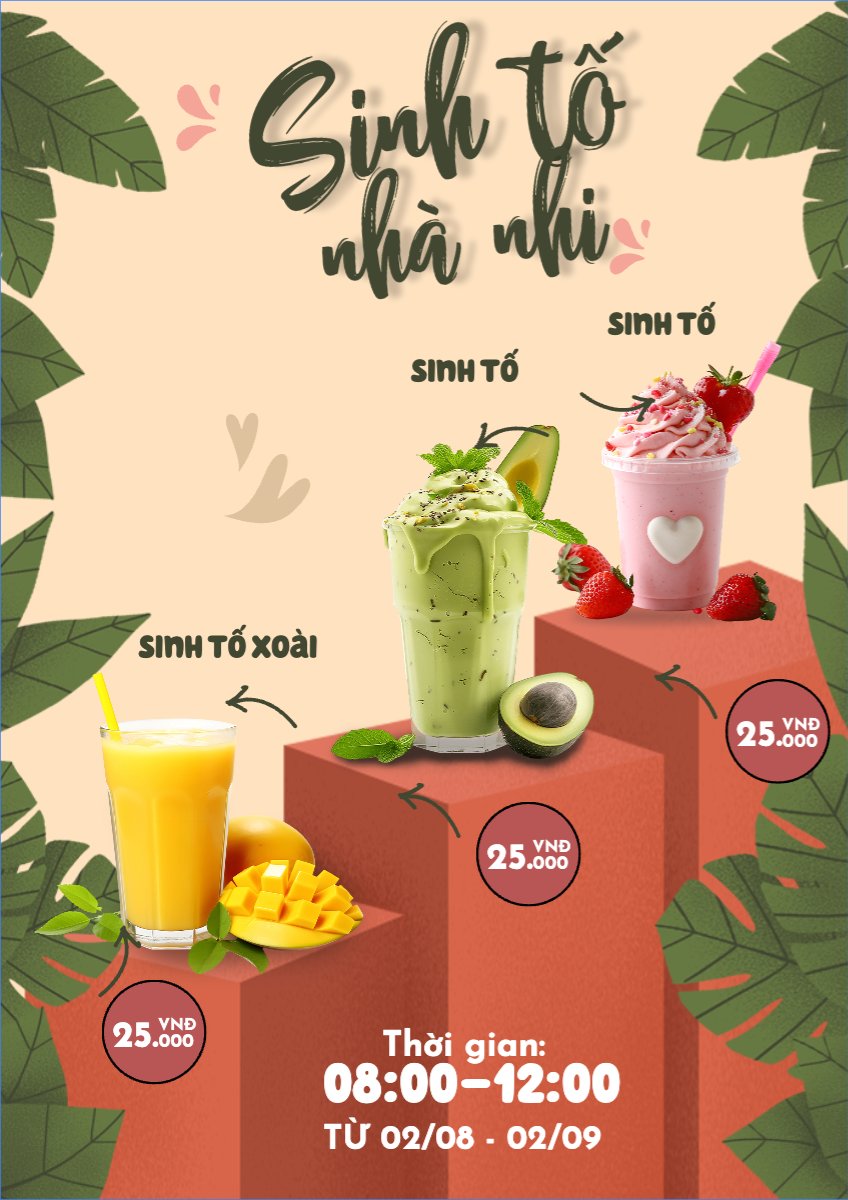 Mẫu Menu tờ rời (dọc) Nước uống, juice, giải khát, F&B, drink, nước ép — LayerPic