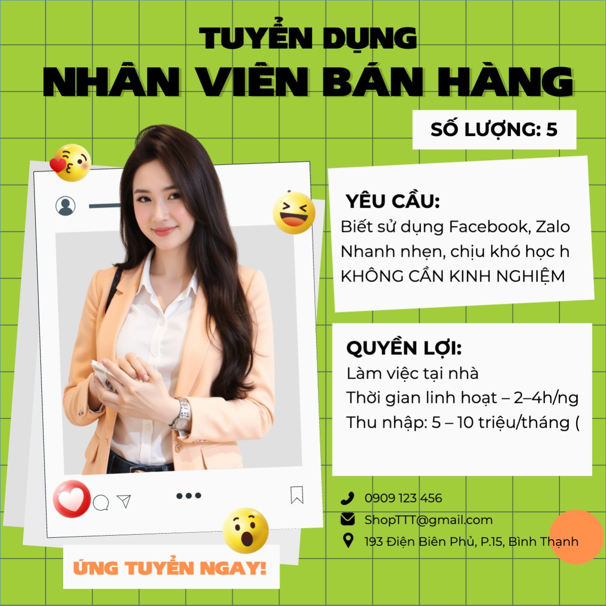 Mẫu Bài post MXH vuông Nhân viên, tuyển dụng, fashion, thời trang, quần áo, trang phục, clothes, outfit, hiện đại, modern — LayerPic