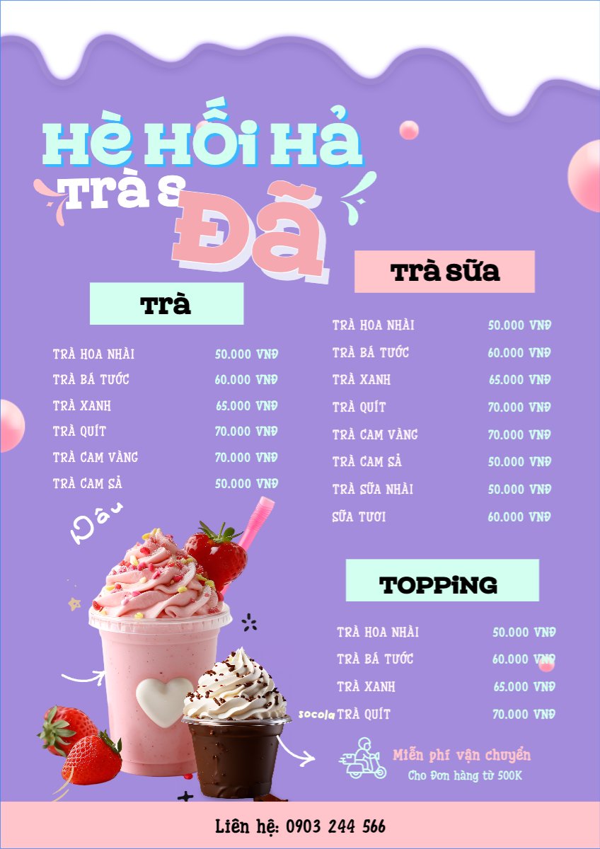 Mẫu Menu tờ rời (dọc) Nước uống, juice, giải khát, F&B, drink, trà sữa — LayerPic