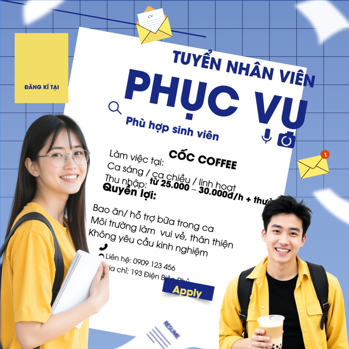 Mẫu Bài post MXH vuông Phục vụ, tuyển dụng, nước uống, juice, giải khát, F&B, drink, hiện đại, modern — LayerPic