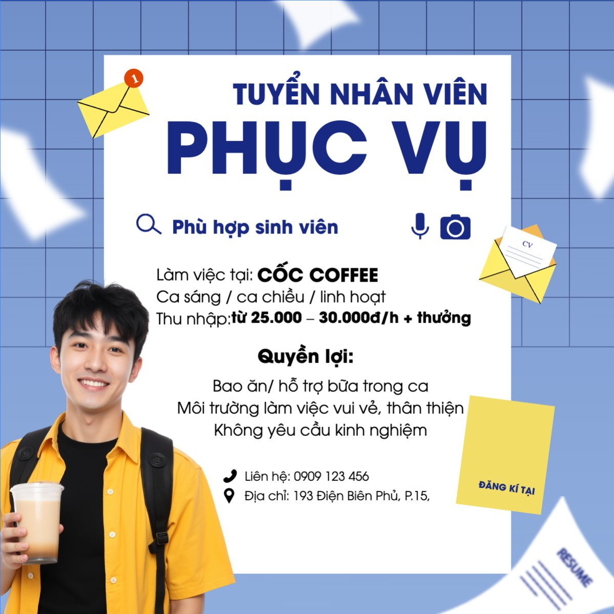 Mẫu Bài post MXH vuông Phục vụ, tuyển dụng, nước uống, juice, giải khát, F&B, drink, hiện đại, modern — LayerPic