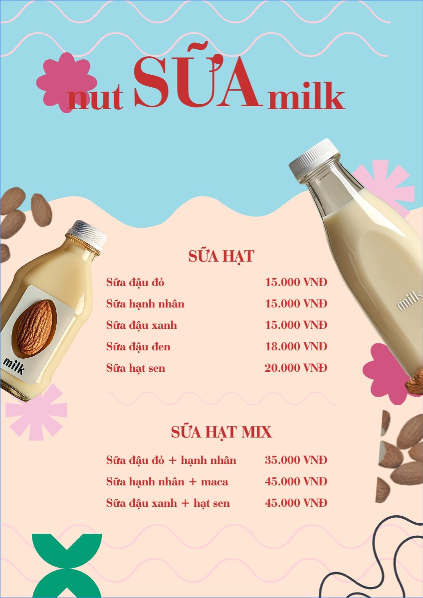 Mẫu Menu tờ rời (dọc) Nước uống, juice, giải khát, F&B, drink, nước ép, sữa, milk — LayerPic