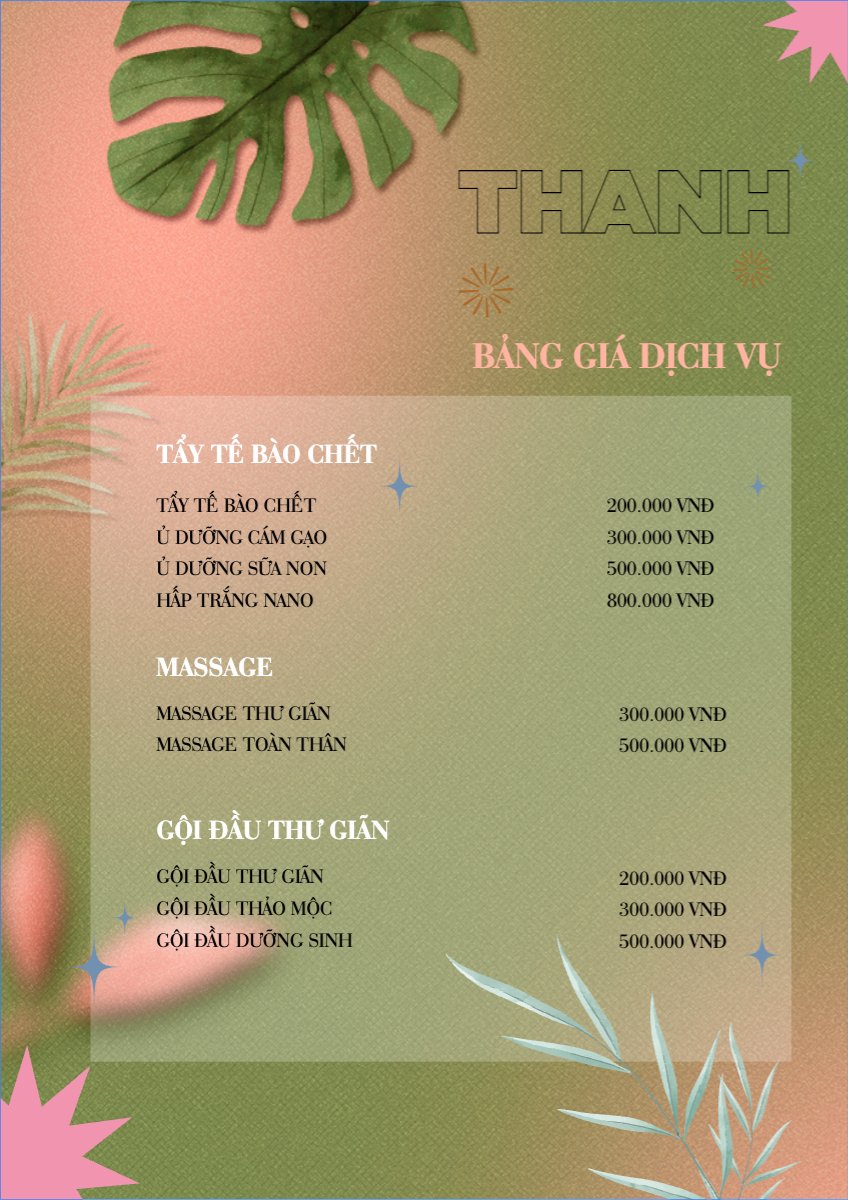 Mẫu Menu tờ rời (dọc) Spa, beauty, làm đẹp, thẩm mỹ — LayerPic