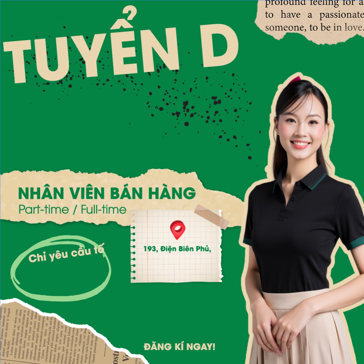 Mẫu Bài post MXH vuông Nhân viên bán hàng, tuyển dụng, fashion, thời trang, quần áo, trang phục, clothes, outfit, cổ điển, vintage, retro, classic — LayerPic