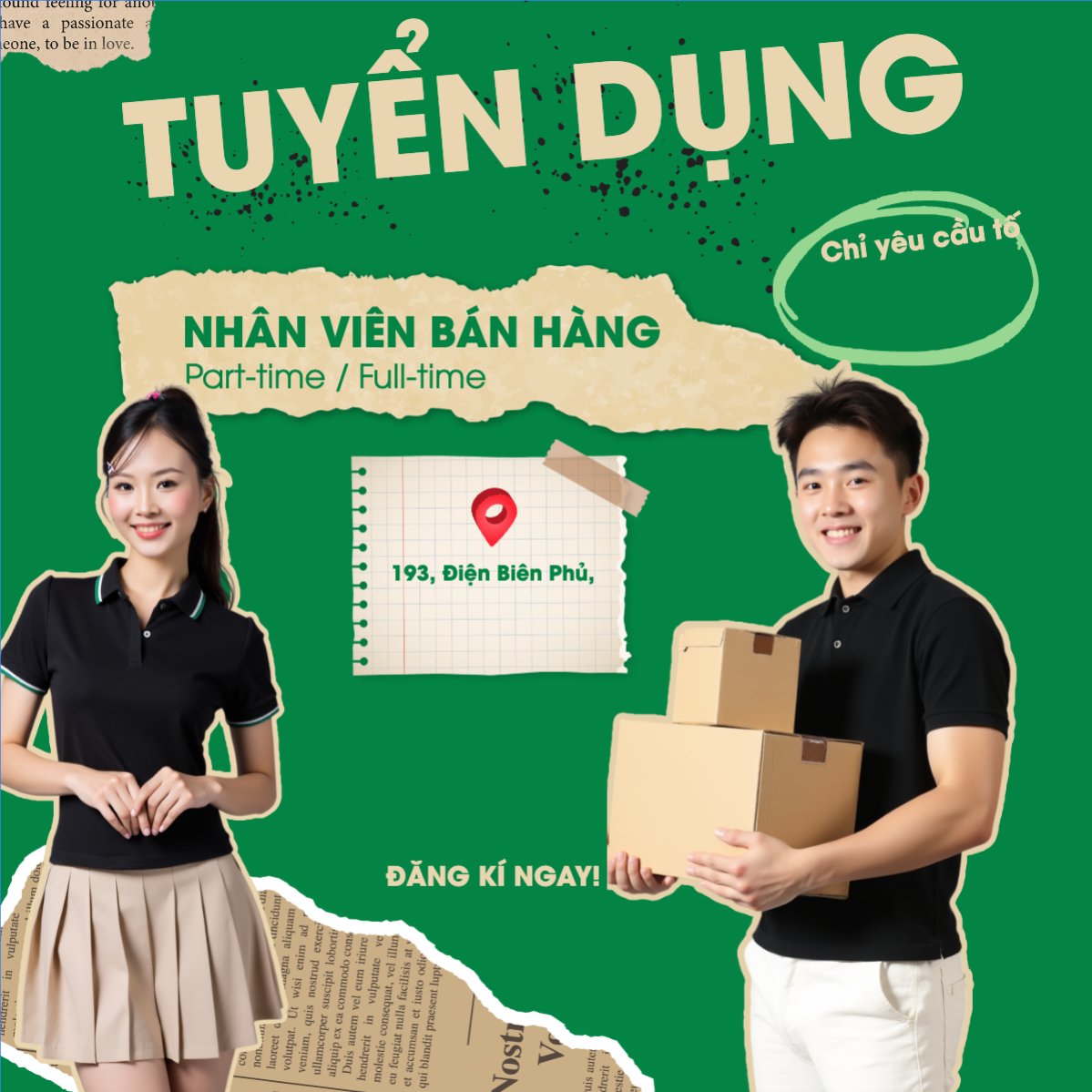 Mẫu Bài post MXH vuông Nhân viên, tuyển dụng, fashion, thời trang, quần áo, trang phục, clothes, outfit, cổ điển, vintage, retro, classic — LayerPic