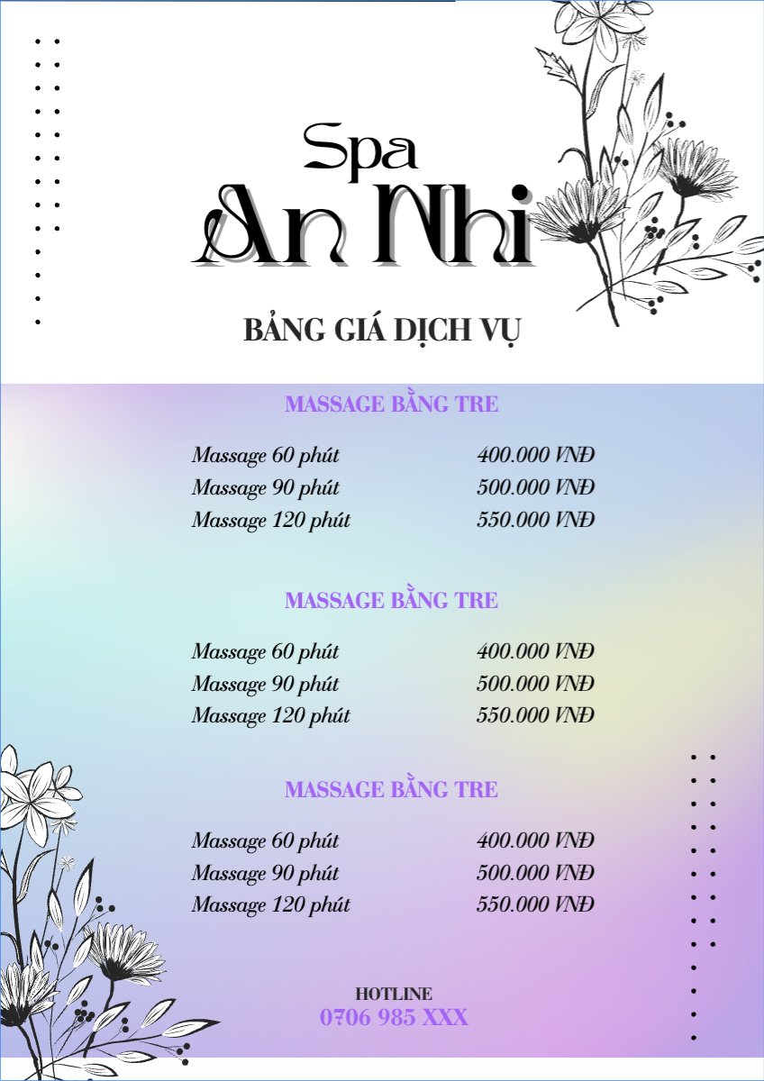 Mẫu Menu tờ rời (dọc) Spa, beauty, làm đẹp, thẩm mỹ — LayerPic