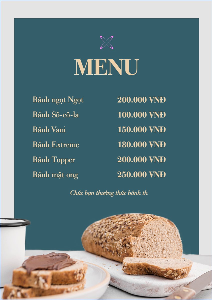Mẫu Menu tờ rời (dọc) Đồ ăn, food, thực phẩm, ẩm thực, món ăn, F&B, nhà hàng, thức ăn, bánh mì — LayerPic