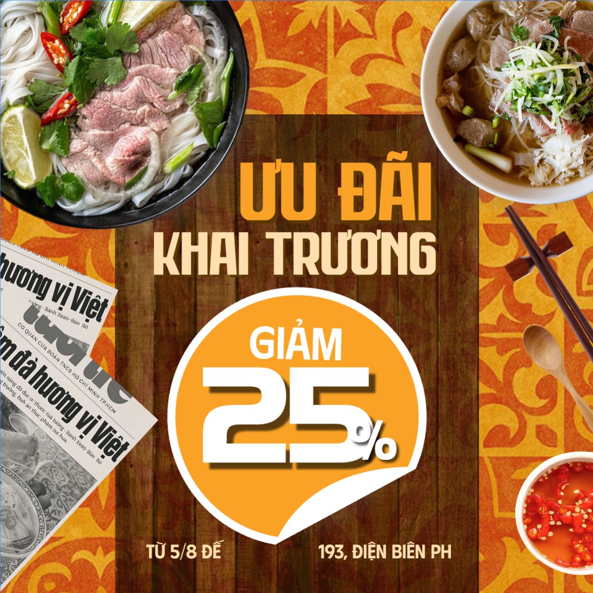 Mẫu Bài post MXH vuông Phở, Món ăn Việt Nam, đồ ăn, food, thực phẩm, ẩm thực, món ăn, F&B, thức ăn, cổ điển, vintage, retro, classic, truyền thống — LayerPic
