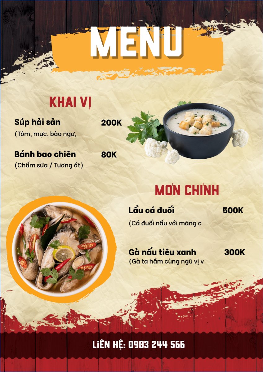 Mẫu Menu tờ rời (dọc) Đồ ăn, food, thực phẩm, ẩm thực, món ăn, F&B, nhà hàng, thức ăn — LayerPic