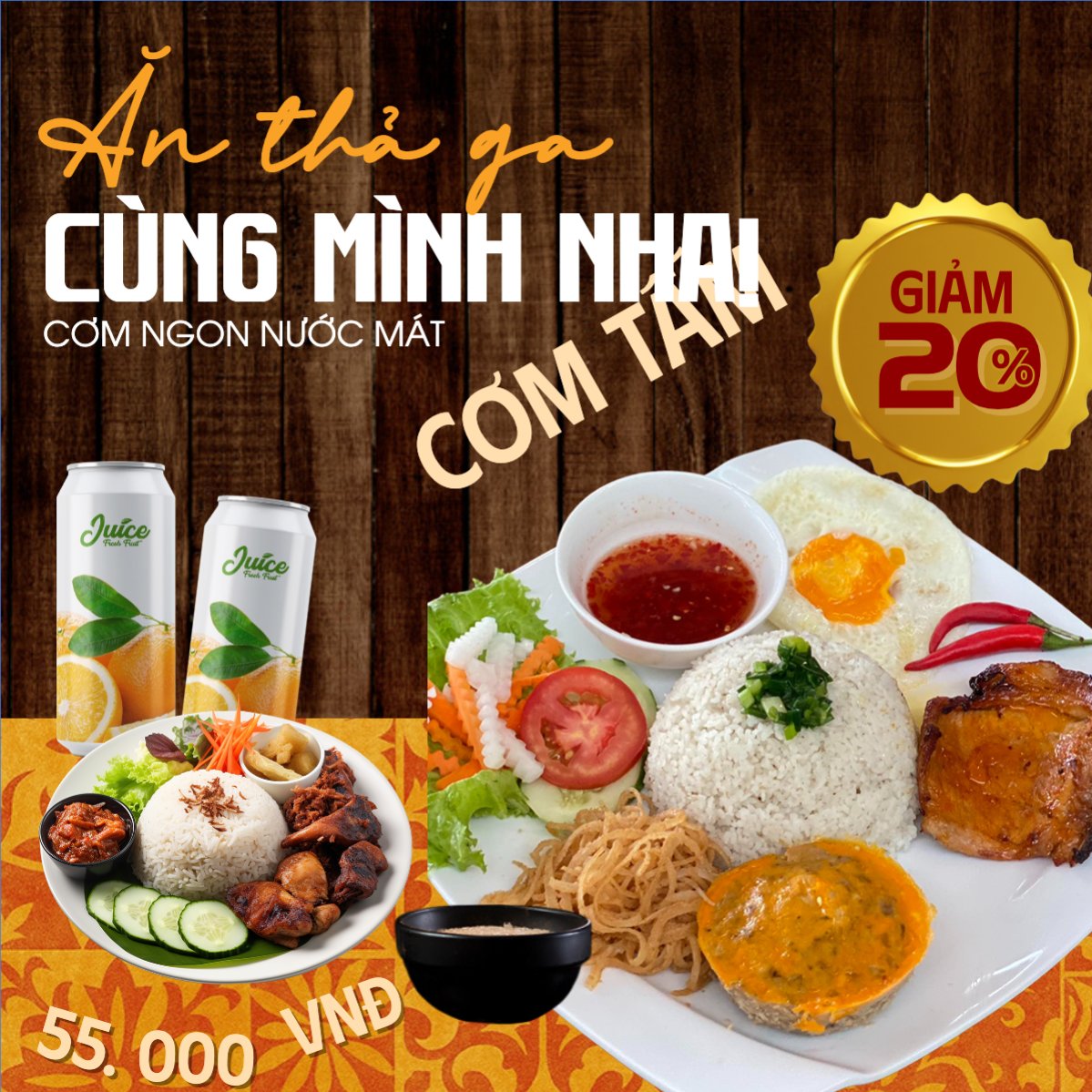 Mẫu Bài post MXH vuông Cơm tấm, Món ăn Việt Nam, đồ ăn, food, thực phẩm, ẩm thực, món ăn, F&B, thức ăn, cổ điển, vintage, retro, classic, truyền thống — LayerPic