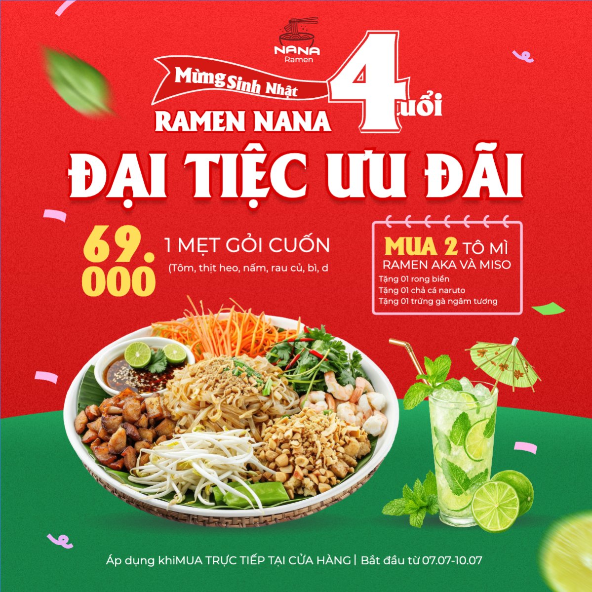 Mẫu Bài post MXH vuông Gỏi cuốn, trà chanh, nước uống, đồ ăn, food, thực phẩm, ẩm thực, món ăn, F&B, nhà hàng, thức ăn, dễ thương, hiện đại — LayerPic