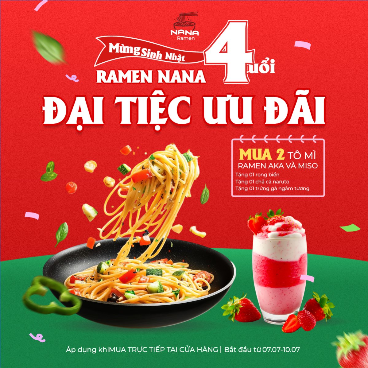 Mẫu Bài post MXH vuông Mì, noodle, trà dâu, nước uống, đồ ăn, food, thực phẩm, ẩm thực, món ăn, F&B, nhà hàng, thức ăn, dễ thương, hiện đại — LayerPic