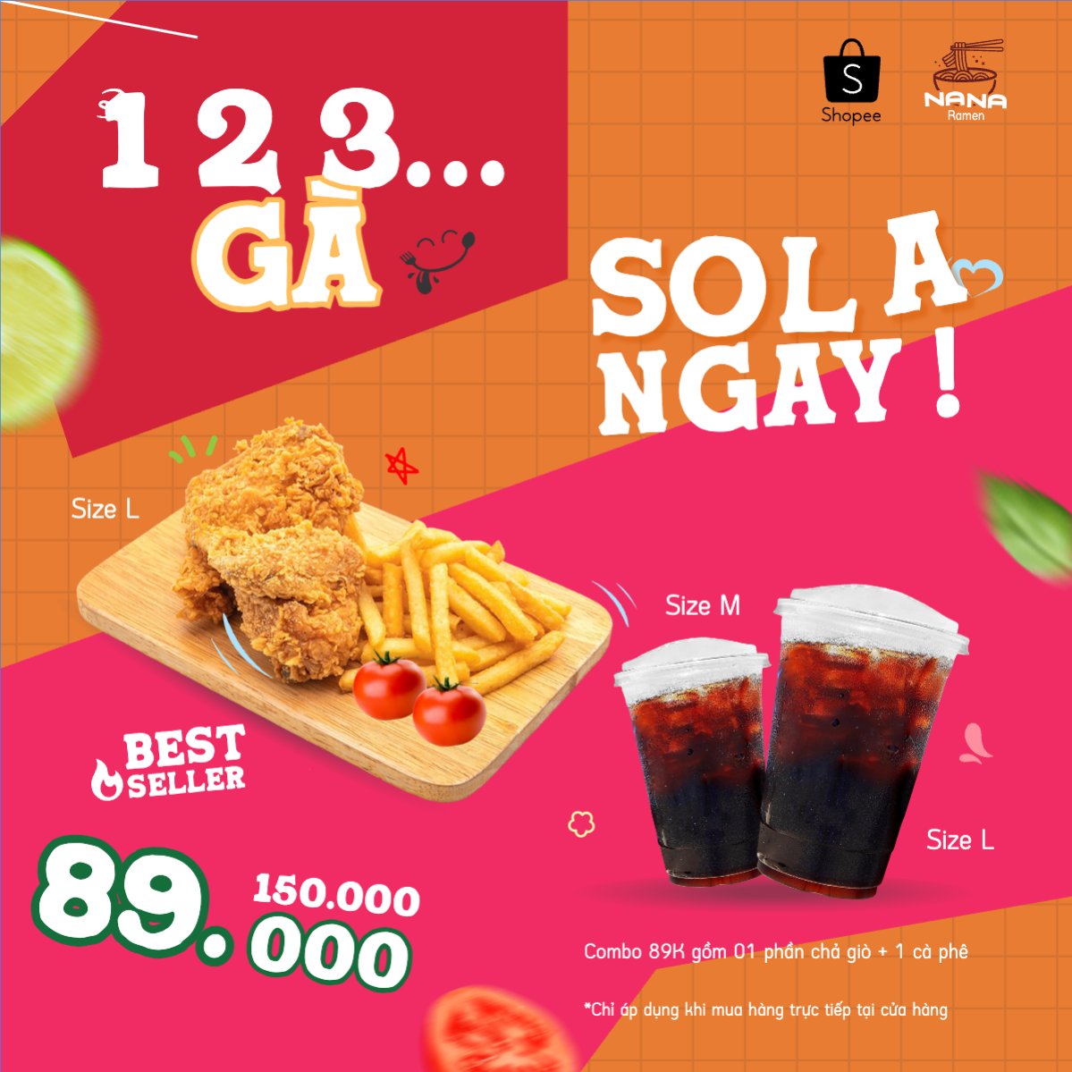 Mẫu Bài post MXH vuông Gà, gà rán, nước uống, đồ ăn, food, thực phẩm, ẩm thực, món ăn, F&B, nhà hàng, thức ăn, dễ thương, hiện đại — LayerPic