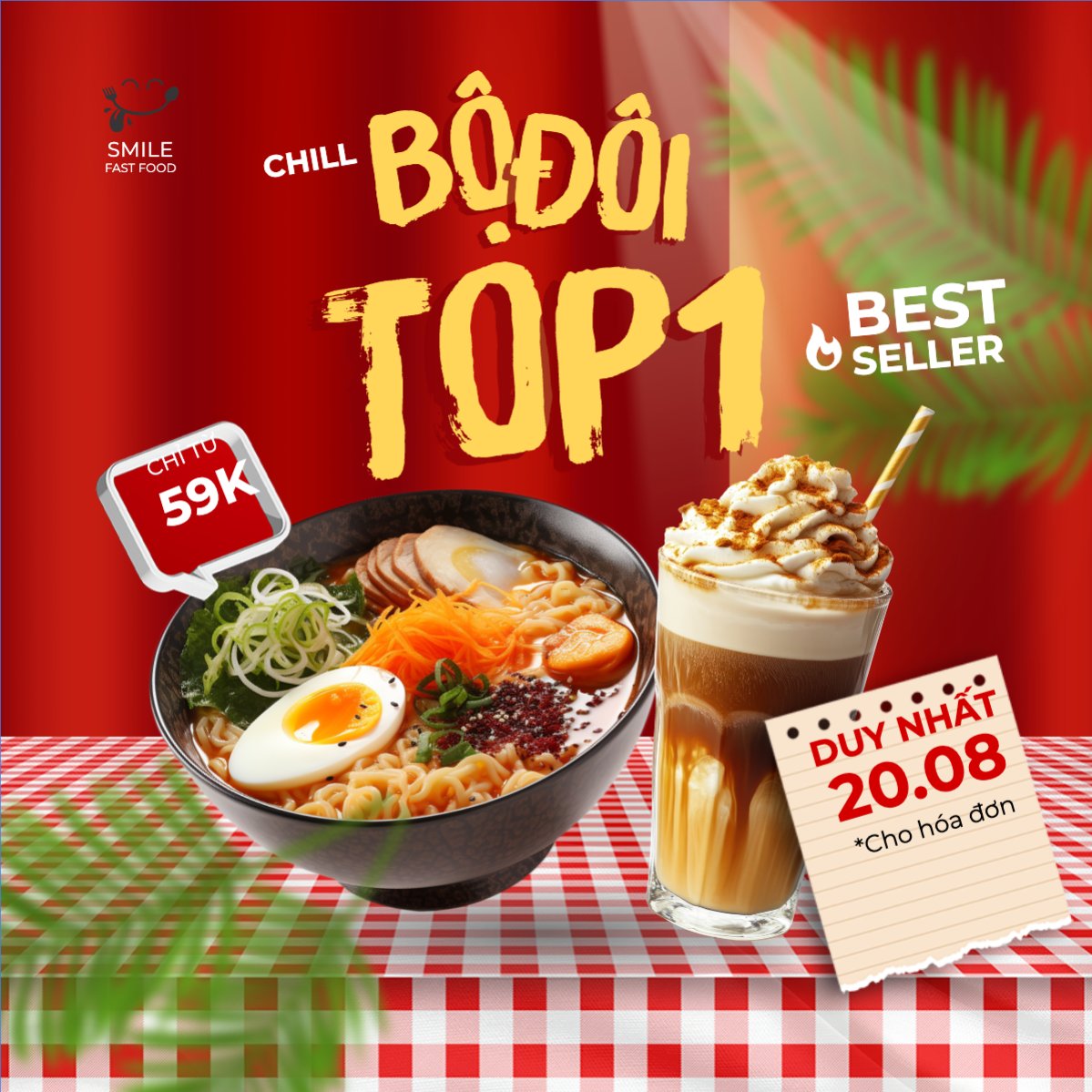Mẫu Bài post MXH vuông Mì, cà phê, nước uống, drink, đồ ăn, food, thực phẩm, ẩm thực, món ăn, F&B, nhà hàng, thức ăn, hiện đại — LayerPic