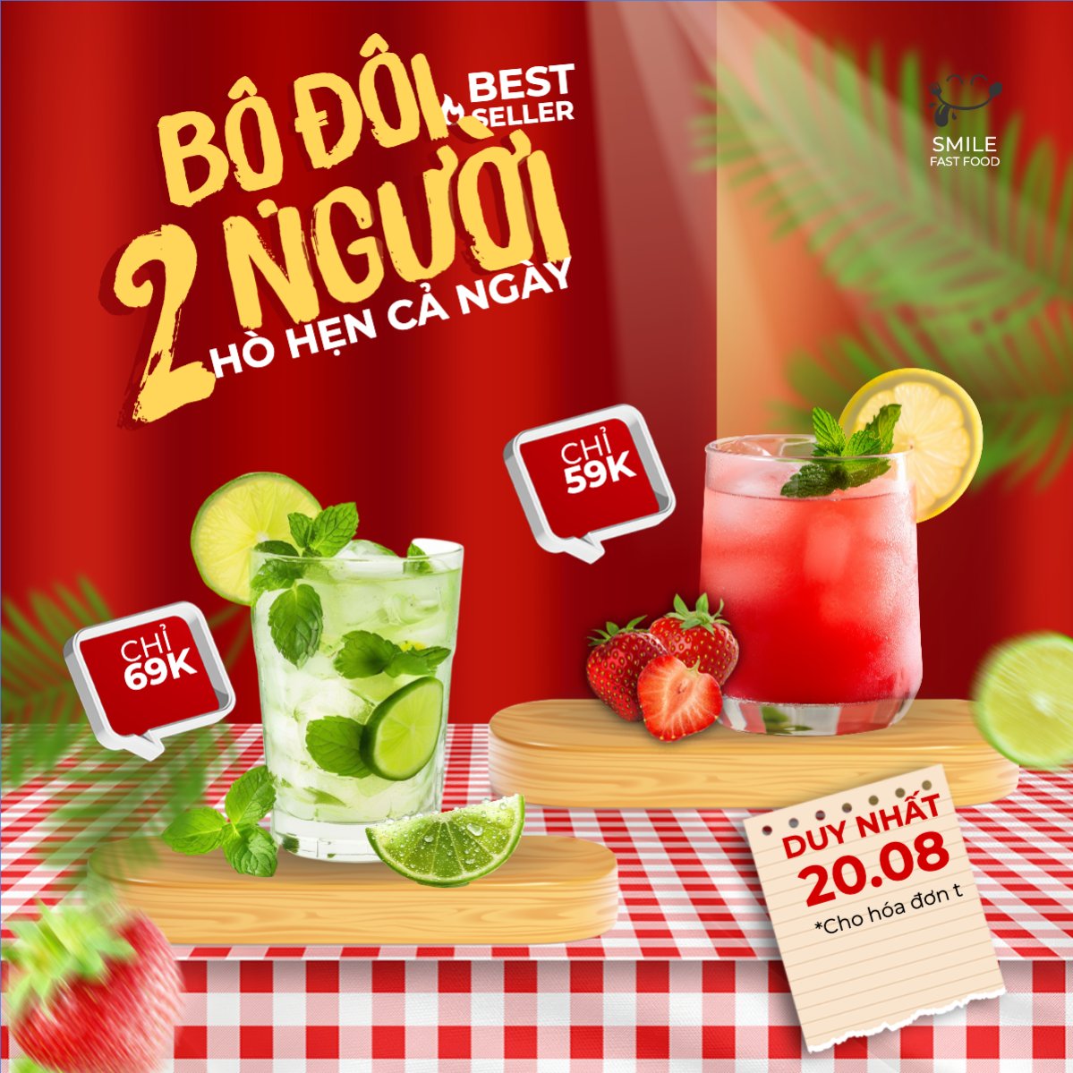 Mẫu Bài post MXH vuông Trà chanh, trà dâu, trà chanh, lemontea, soda, nước uống, juice, giải khát, F&B, drink, hiện đại — LayerPic
