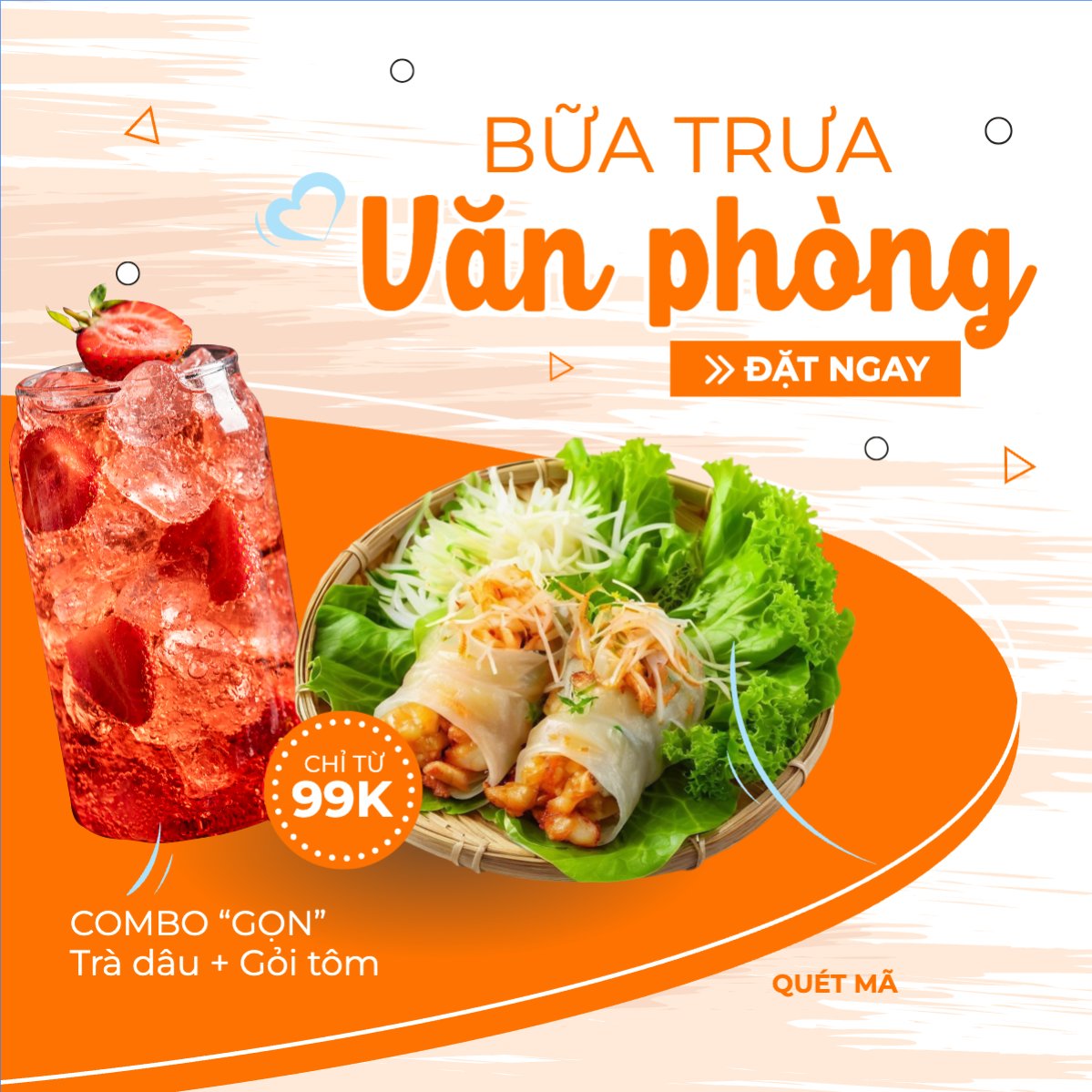 Mẫu Bài post MXH vuông Gỏi cuốn, gỏi, trà dâu, nước uống, đồ ăn, food, thực phẩm, ẩm thực, món ăn, F&B, nhà hàng, thức ăn, hiện đại — LayerPic