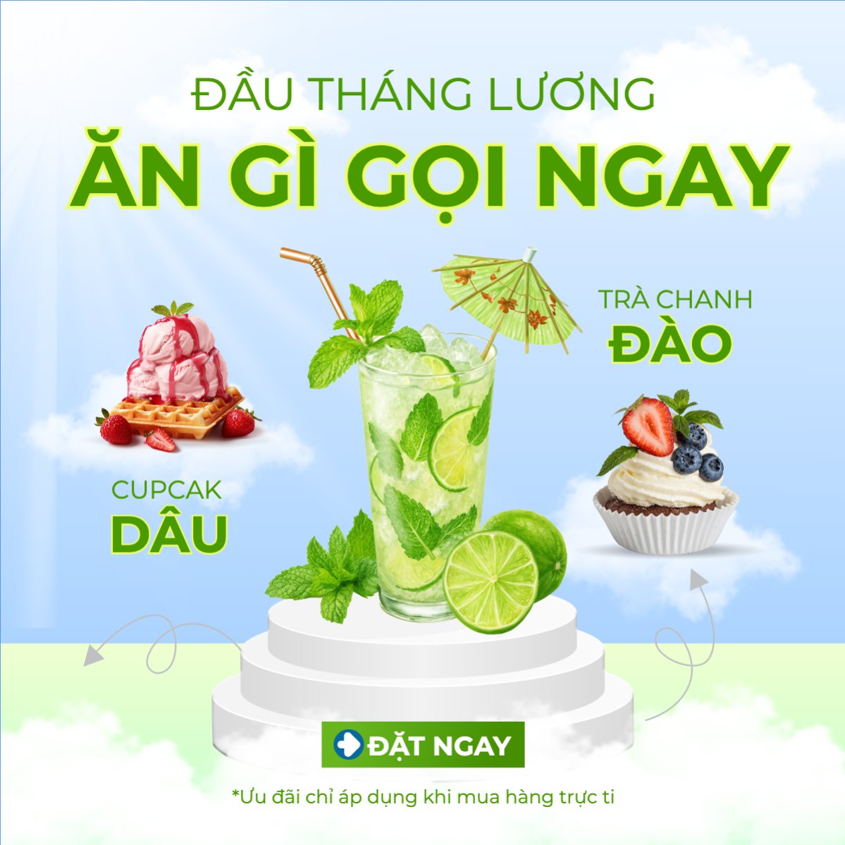 Mẫu Bài post MXH vuông Trà chanh, nước ép, bánh ngọt, cake, ẩm thực, nước uống, juice, giải khát, F&B, drink, hiện đại — LayerPic