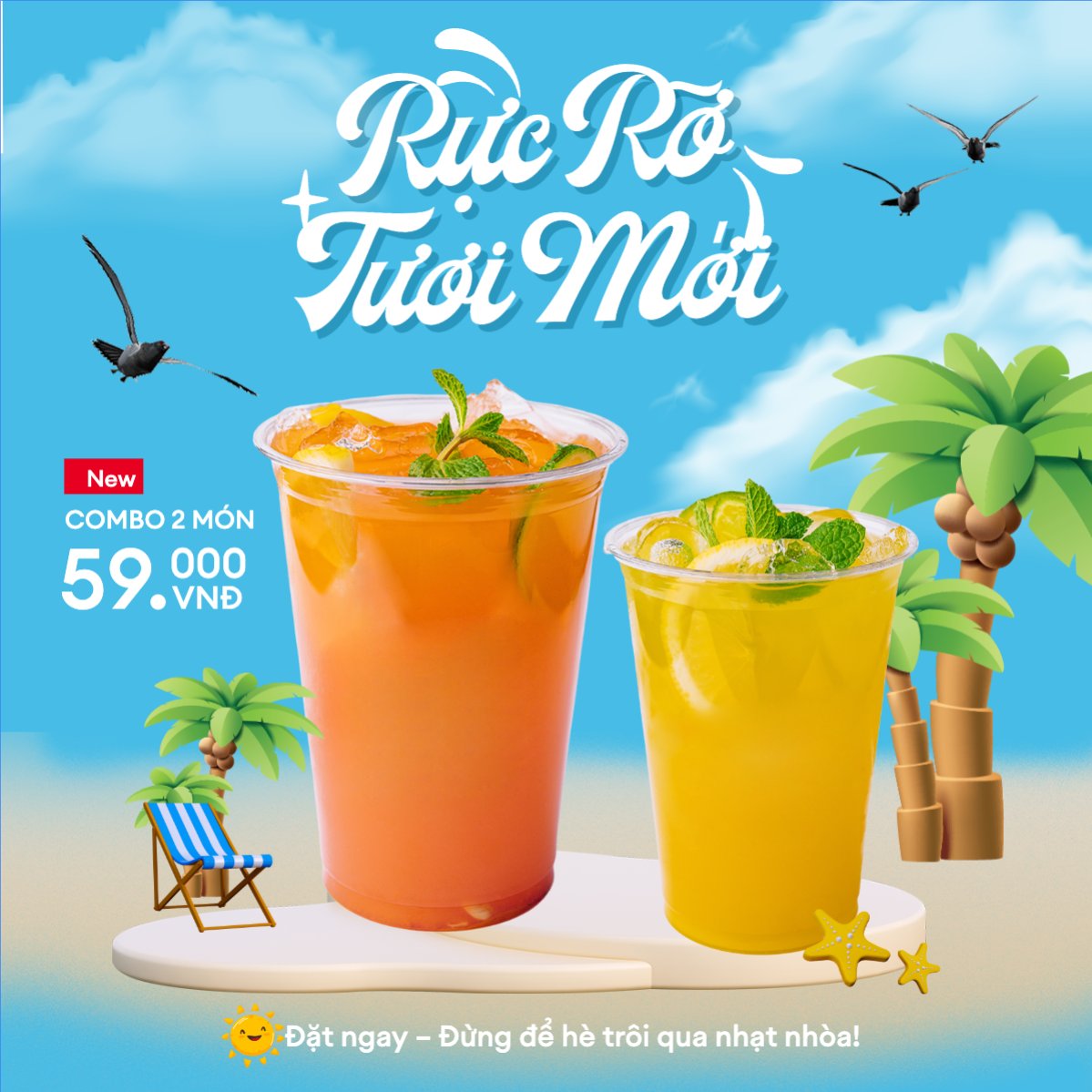 Mẫu Bài post MXH vuông Nước ép, nước uống, juice, giải khát, F&B, drink, dễ thương, hiện đại,modern — LayerPic