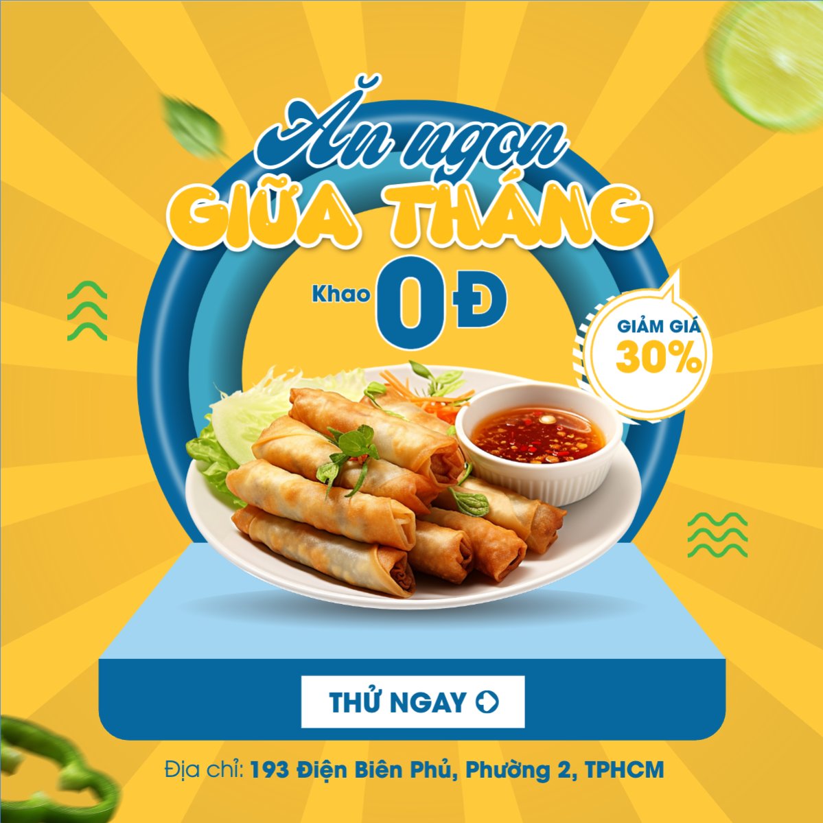 Mẫu Bài post MXH vuông Chả giò, chả, Đồ ăn, food, thực phẩm, ẩm thực, món ăn, F&B, nhà hàng, hiện đại, modern — LayerPic