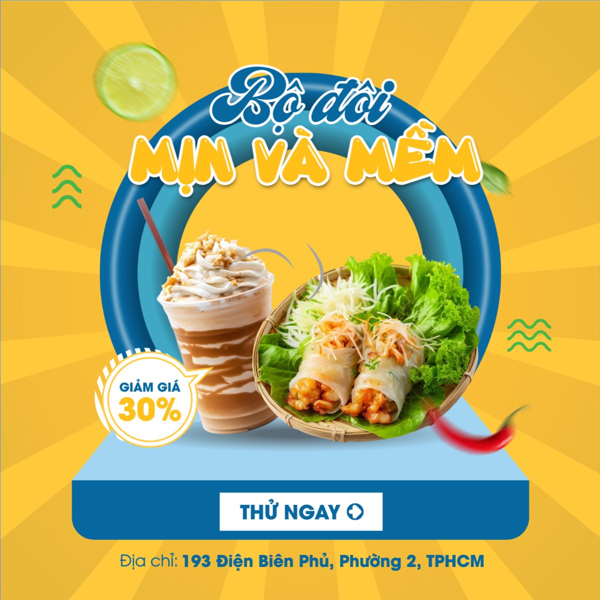 Mẫu Bài post MXH vuông Gỏi cuốn, gỏi, cà phê, coffee, nước uống, Đồ ăn, food, thực phẩm, ẩm thực, món ăn, F&B, nhà hàng, hiện đại, modern — LayerPic