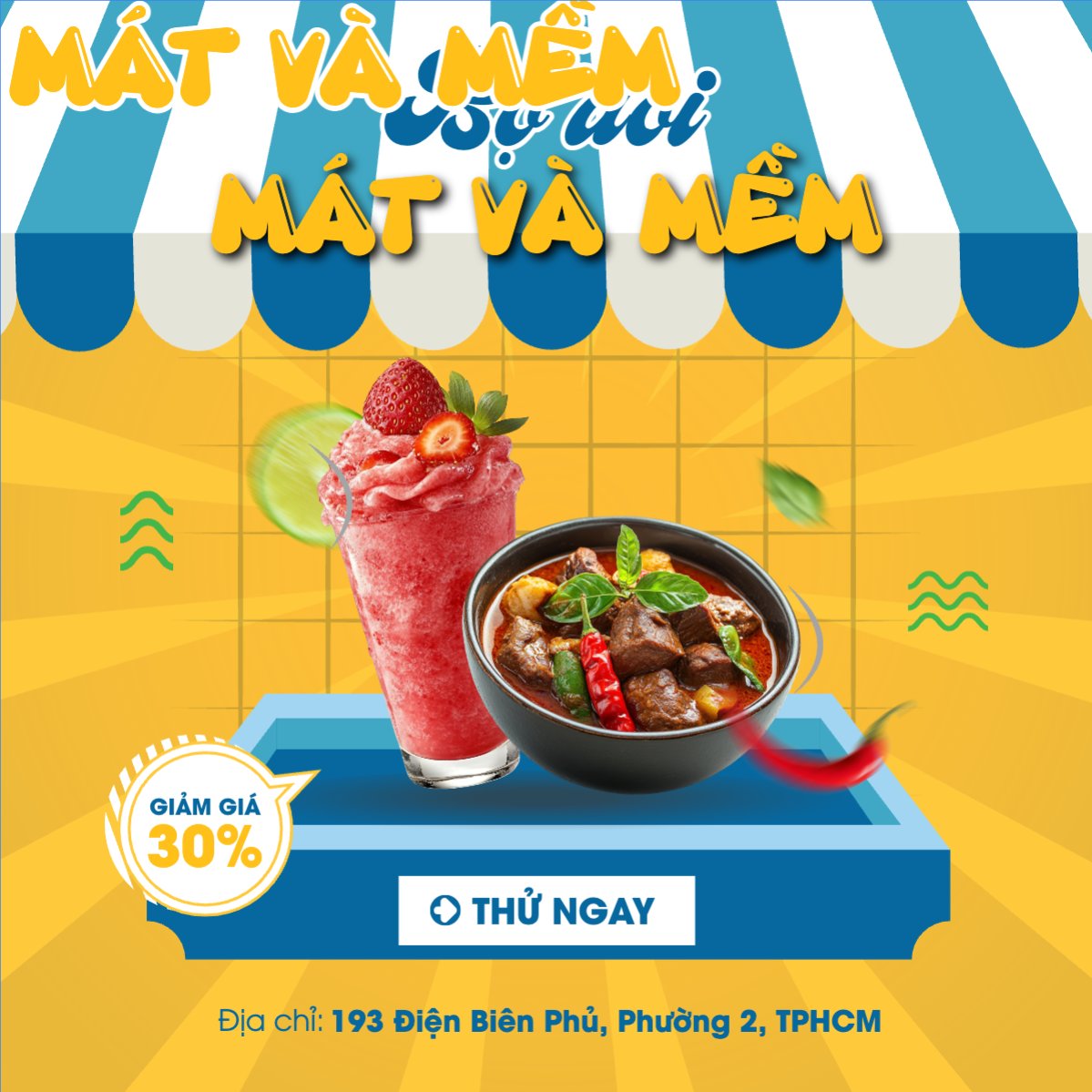 Mẫu Bài post MXH vuông Bò kho, trà dâu, nước uống, Đồ ăn, food, thực phẩm, ẩm thực, món ăn, F&B, nhà hàng, hiện đại, modern — LayerPic