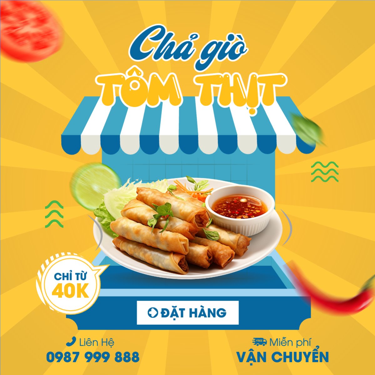 Mẫu Bài post MXH vuông Chả giò, chả, Đồ ăn, food, thực phẩm, ẩm thực, món ăn, F&B, nhà hàng, hiện đại, modern — LayerPic