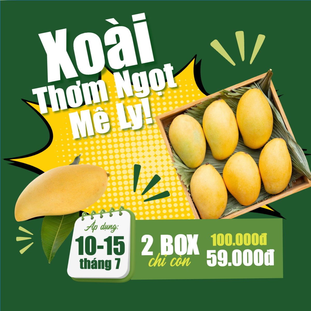 Mẫu Bài post MXH vuông Xoài, trái cây, đồ ăn, food, thực phẩm, ẩm thực, món ăn, F&B, nhà hàng, thức ăn, y2k, cổ điển, vintage, retro, classic — LayerPic