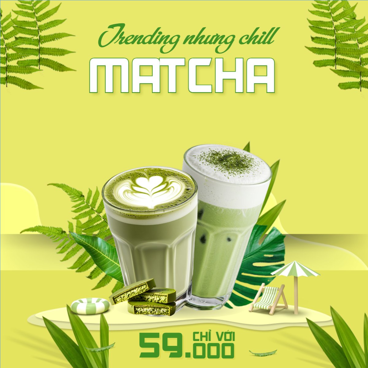 Mẫu Bài post MXH vuông Matcha latte, trà xanh, trà sữa, milktea, nước uống, juice, giải khát, F&B, drink, hiện đại — LayerPic