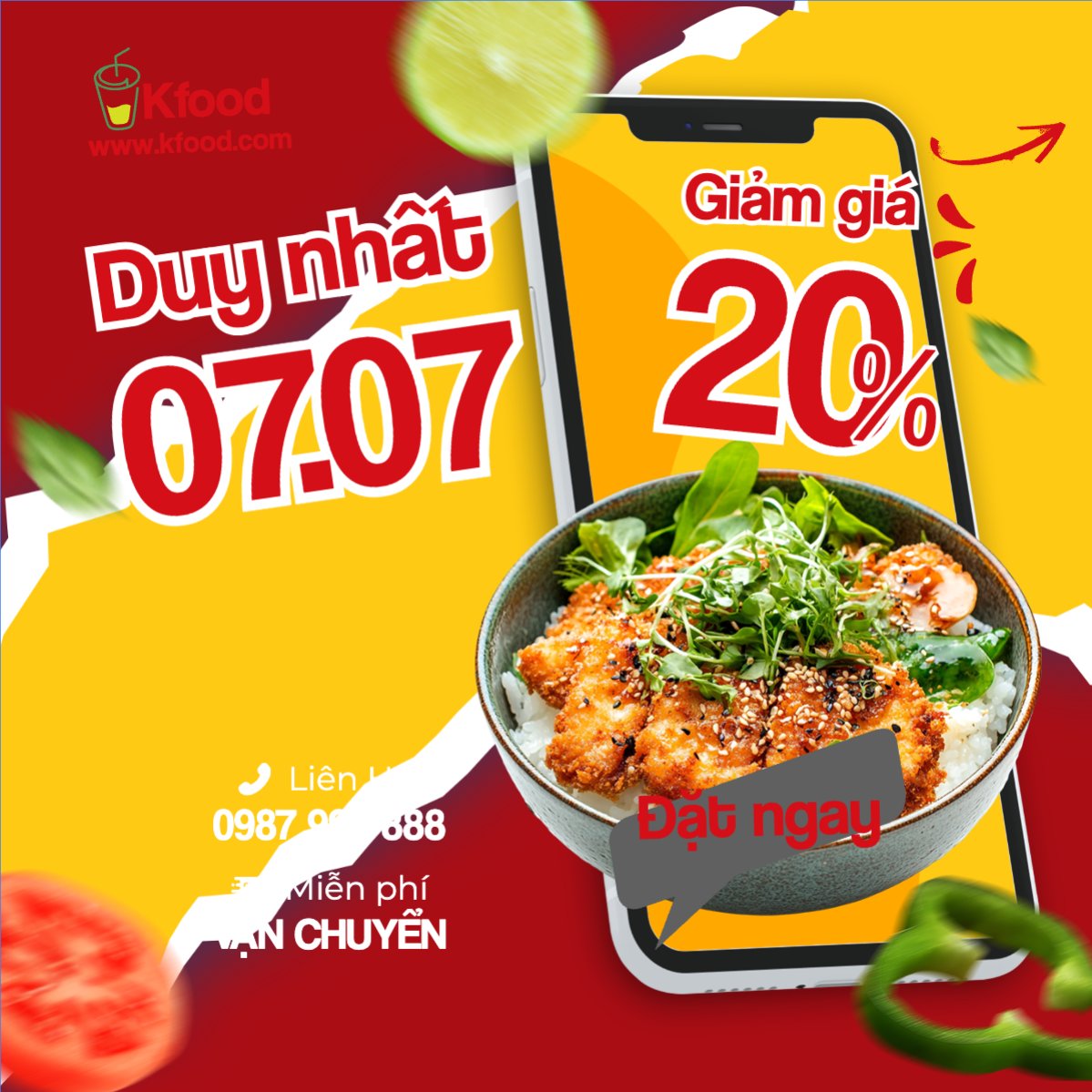 Mẫu Bài post MXH vuông Cơm, đồ ăn, fastfood, food, thực phẩm, ẩm thực, món ăn, F&B, nhà hàng, thức ăn, hiện đại — LayerPic