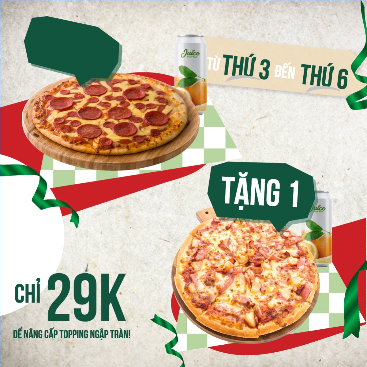 Mẫu Bài post MXH vuông Pizza, gà rán, fried chicken, đồ ăn, food, thực phẩm, ẩm thực, món ăn, F&B, nhà hàng, thức ăn, y2k, cổ điển, vintage, retro, classic — LayerPic