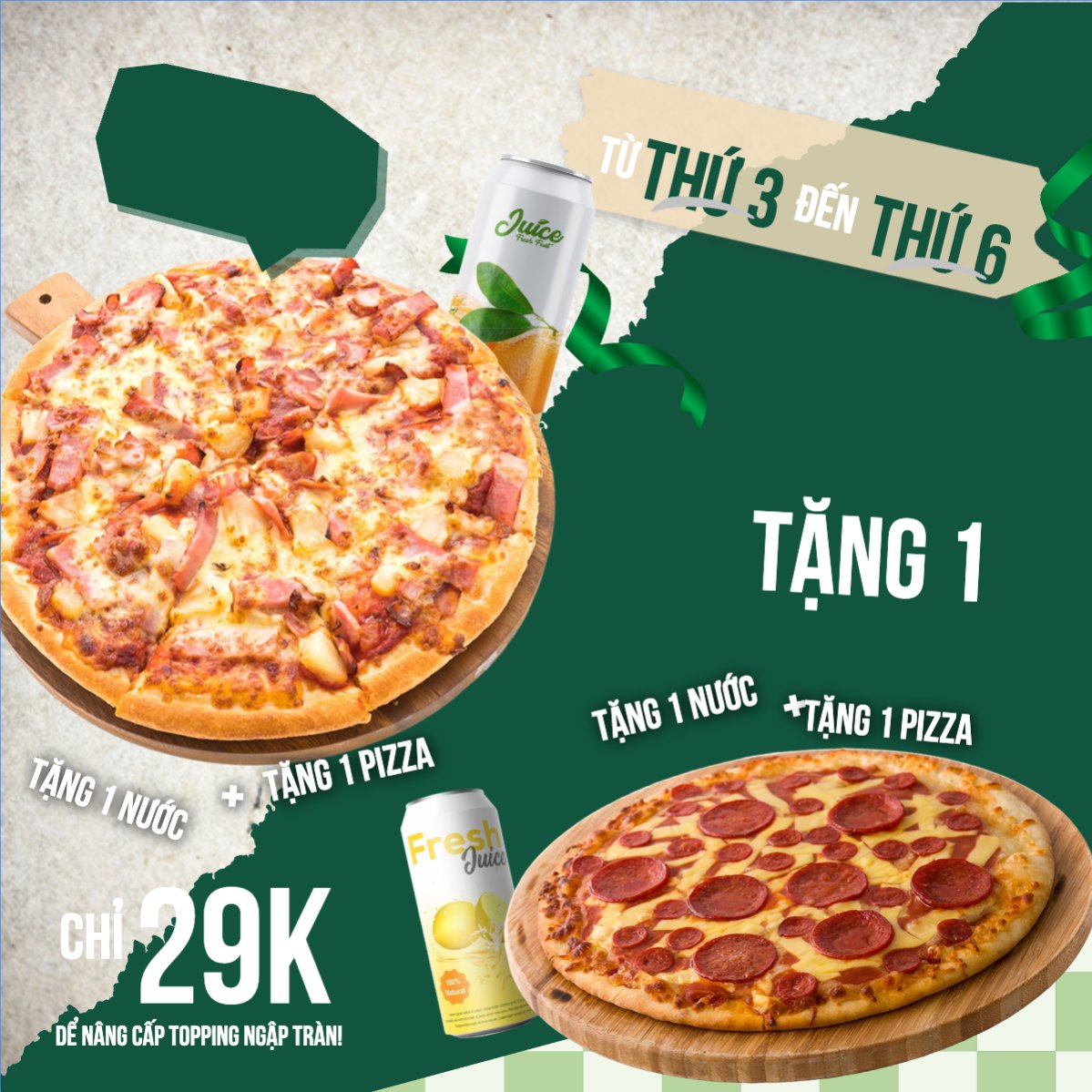 Mẫu Bài post MXH vuông Pizza, gà rán, fried chicken, đồ ăn, food, thực phẩm, ẩm thực, món ăn, F&B, nhà hàng, thức ăn, y2k, cổ điển, vintage, retro, classic — LayerPic