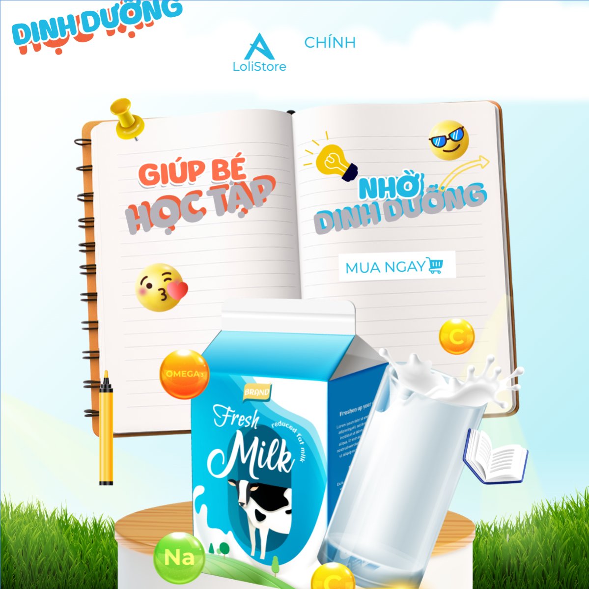 Mẫu Bài post MXH vuông Em bé, baby, trẻ em, kids, sữa, milk, đồ ăn, food, thực phẩm, ẩm thực, nước uống, drink — LayerPic