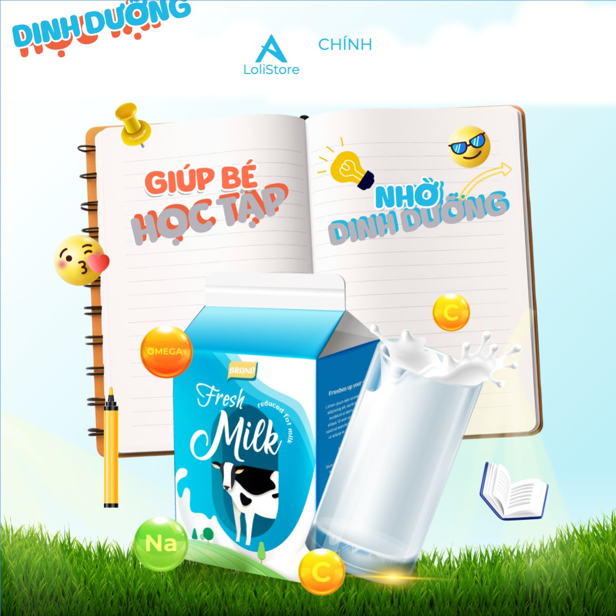 Mẫu Bài post MXH vuông Em bé, baby, trẻ em, kids, sữa, milk, đồ ăn, food, thực phẩm, ẩm thực, nước uống, drink — LayerPic