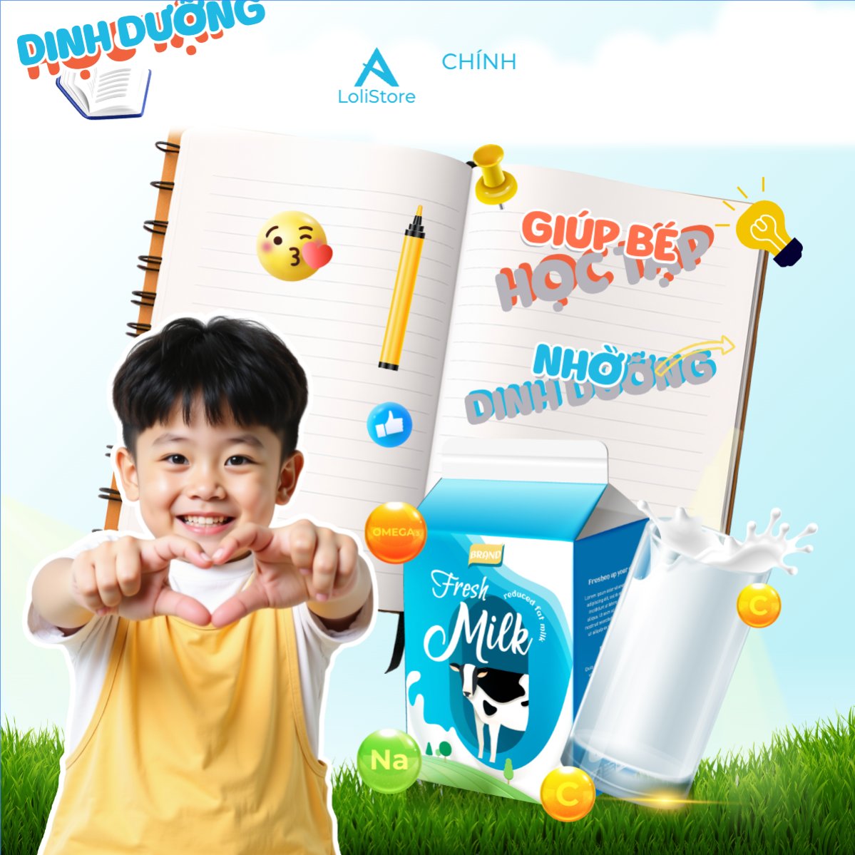 Mẫu Bài post MXH vuông Em bé, baby, trẻ em, kids, sữa, milk, đồ ăn, food, thực phẩm, ẩm thực, nước uống, drink — LayerPic
