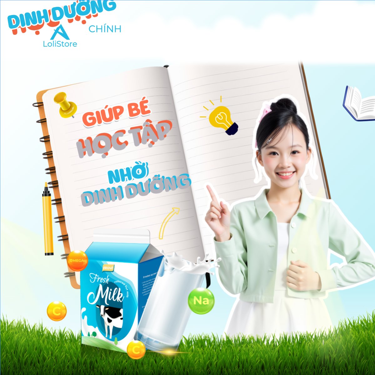 Mẫu Bài post MXH vuông Em bé, baby, trẻ em, kids, sữa, milk, đồ ăn, food, thực phẩm, ẩm thực, nước uống, drink — LayerPic