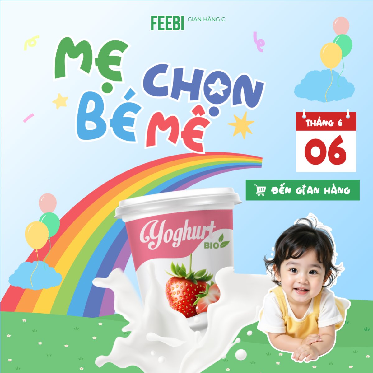 Mẫu Bài post MXH vuông Em bé, baby, trẻ em, kids, sữa, milk, đồ ăn, food, thực phẩm, ẩm thực, nước uống, drink — LayerPic