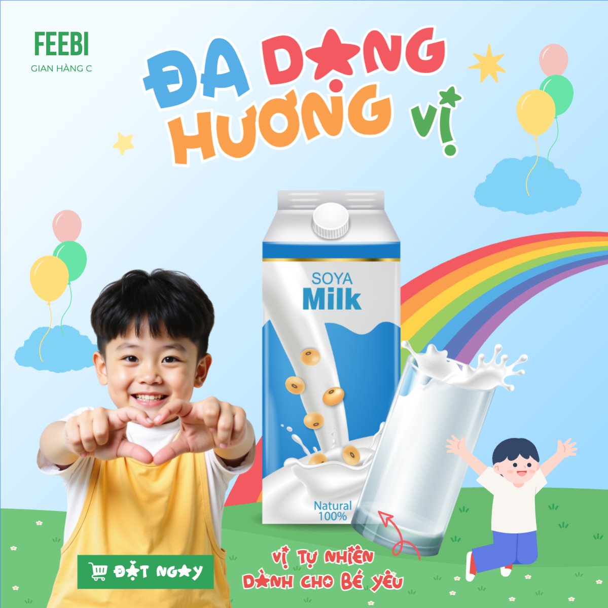 Mẫu Bài post MXH vuông Em bé, baby, trẻ em, kids, sữa, milk, đồ ăn, food, thực phẩm, ẩm thực, nước uống, drink — LayerPic